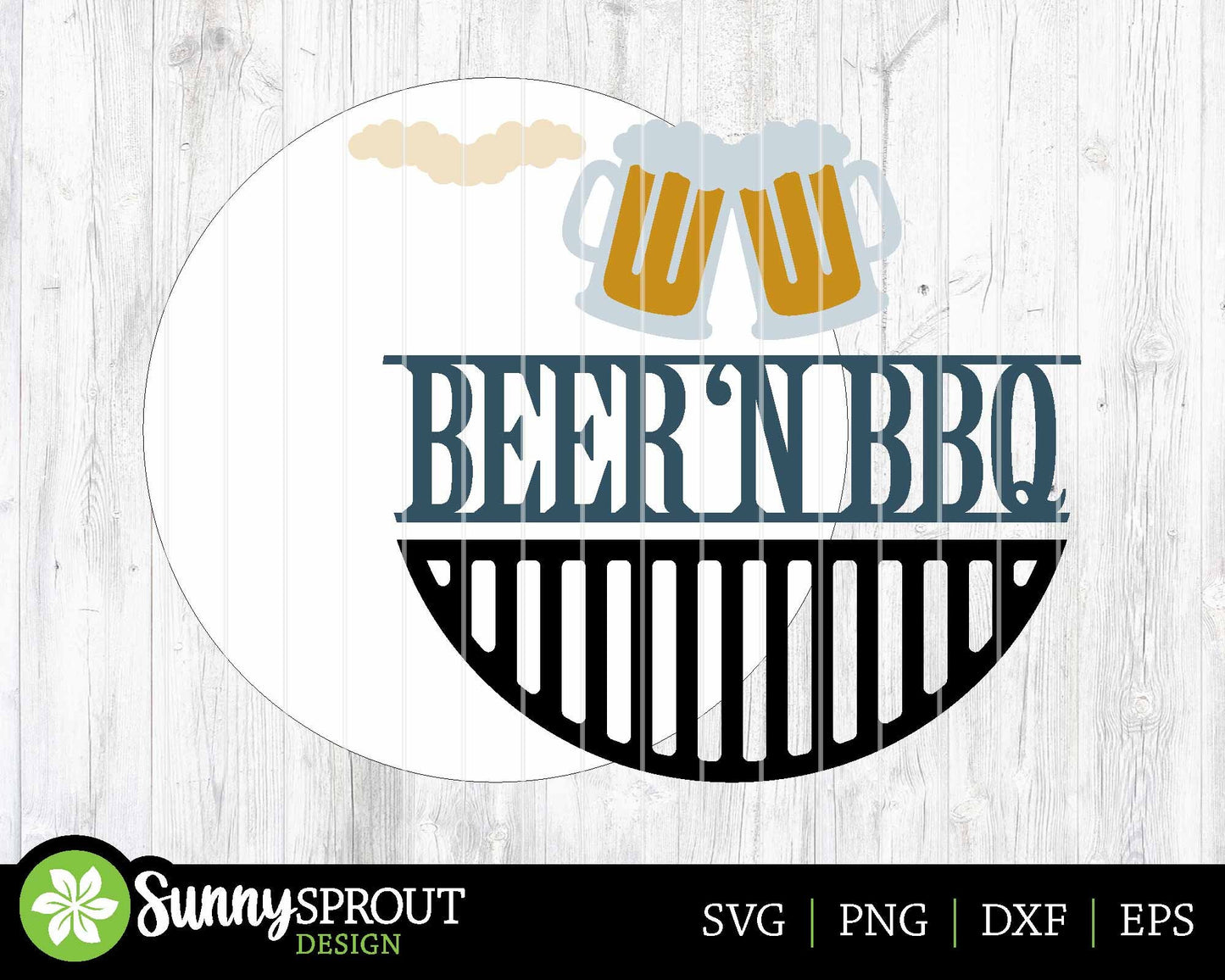 Beer 'N BBQ Grill Sign, Digital Download, SVG Laser Cut File, Cricut, Summer Father's Day Round Door Hanger Design