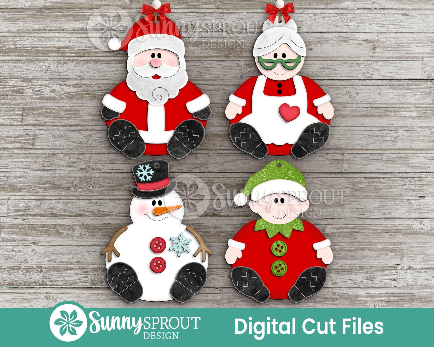 Sitting Christmas Ornament Bundle, Digital download, SVG laser cut file, Cricut, North Pole Santa Christmas design