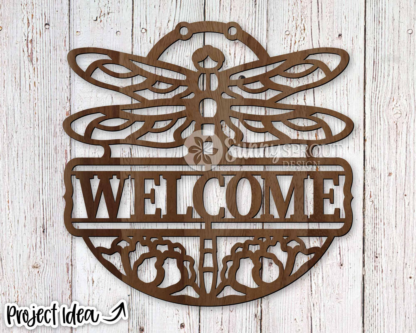 Dragonfly Flower Welcome Sign, Digital download, SVG Laser cut file, Cricut, Door hanger design, Cabin lake house pond decor
