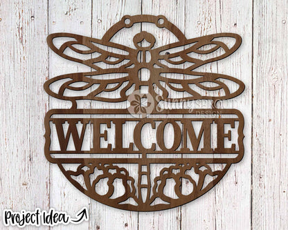 Dragonfly Flower Welcome Sign, Digital download, SVG Laser cut file, Cricut, Door hanger design, Cabin lake house pond decor