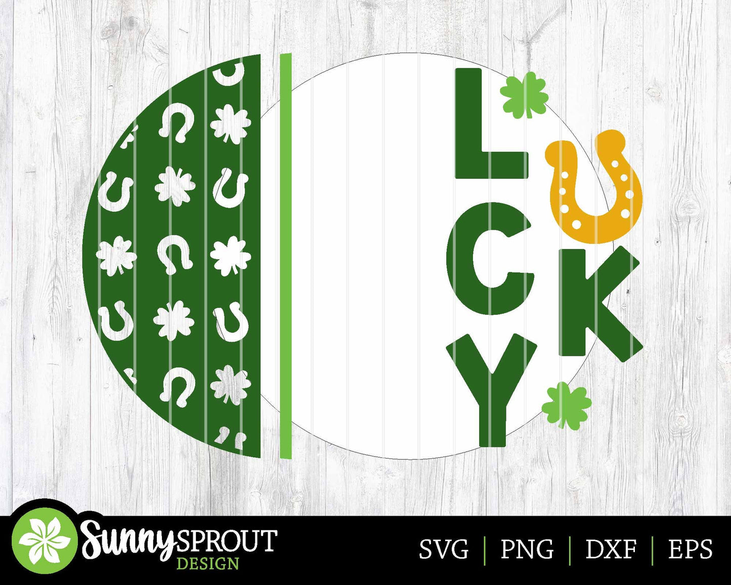Lucky Horseshoe Shamrock Sign, Digital Download, SVG Laser Cut File, Cricut, Round Door Hanger Design, St. Patrick's Day Decor