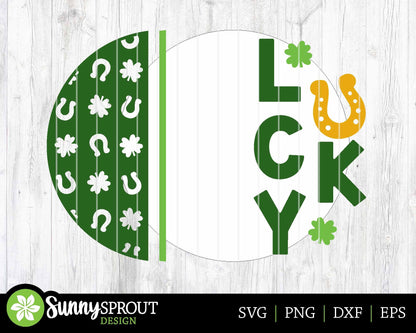 Lucky Horseshoe Shamrock Sign, Digital Download, SVG Laser Cut File, Cricut, Round Door Hanger Design, St. Patrick's Day Decor
