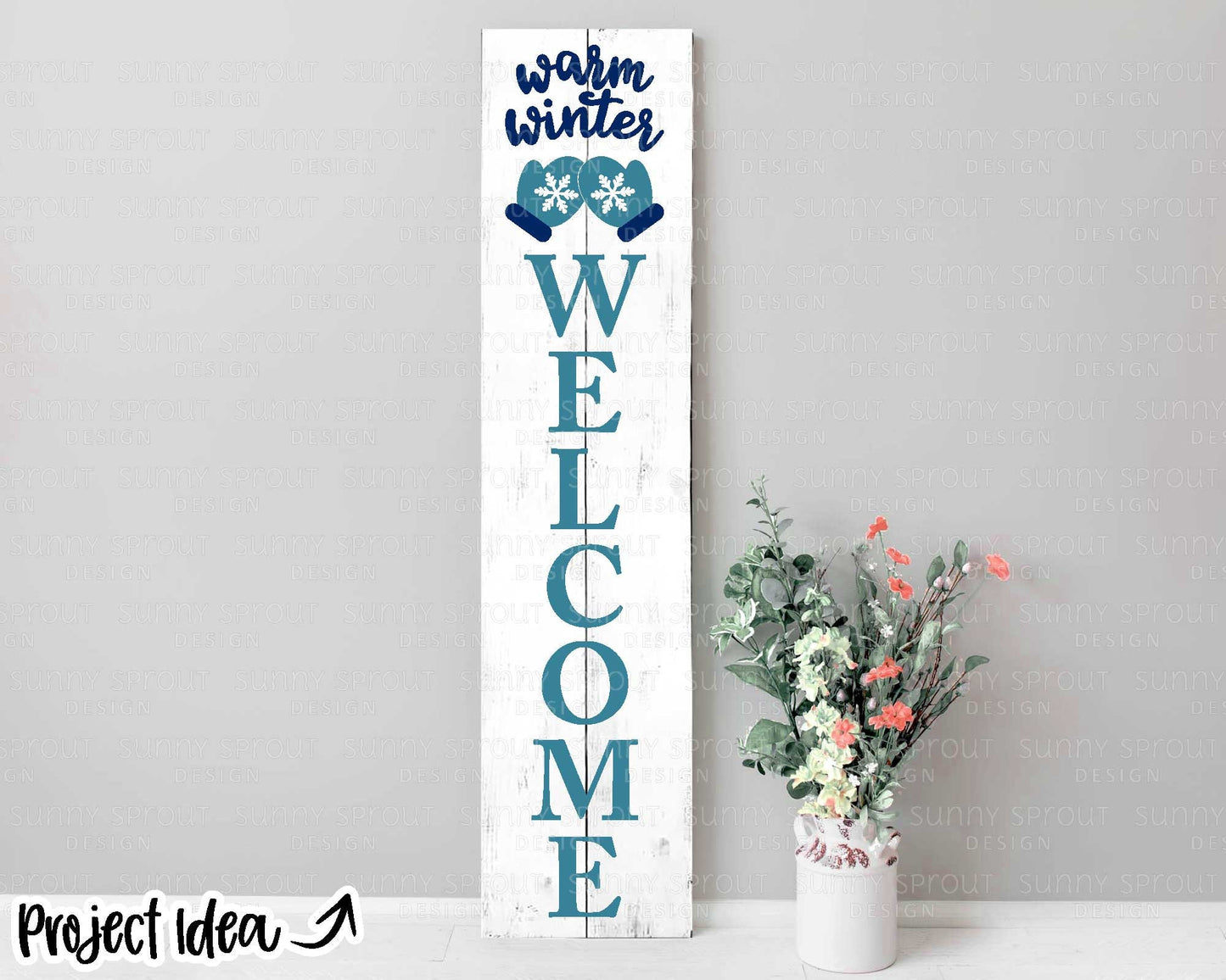 Warm Winter Welcome Mittens; Digital Download | Print File, Cricut, Silhouette Cut File | Winter Front Door Sign Design | svg png dxf eps