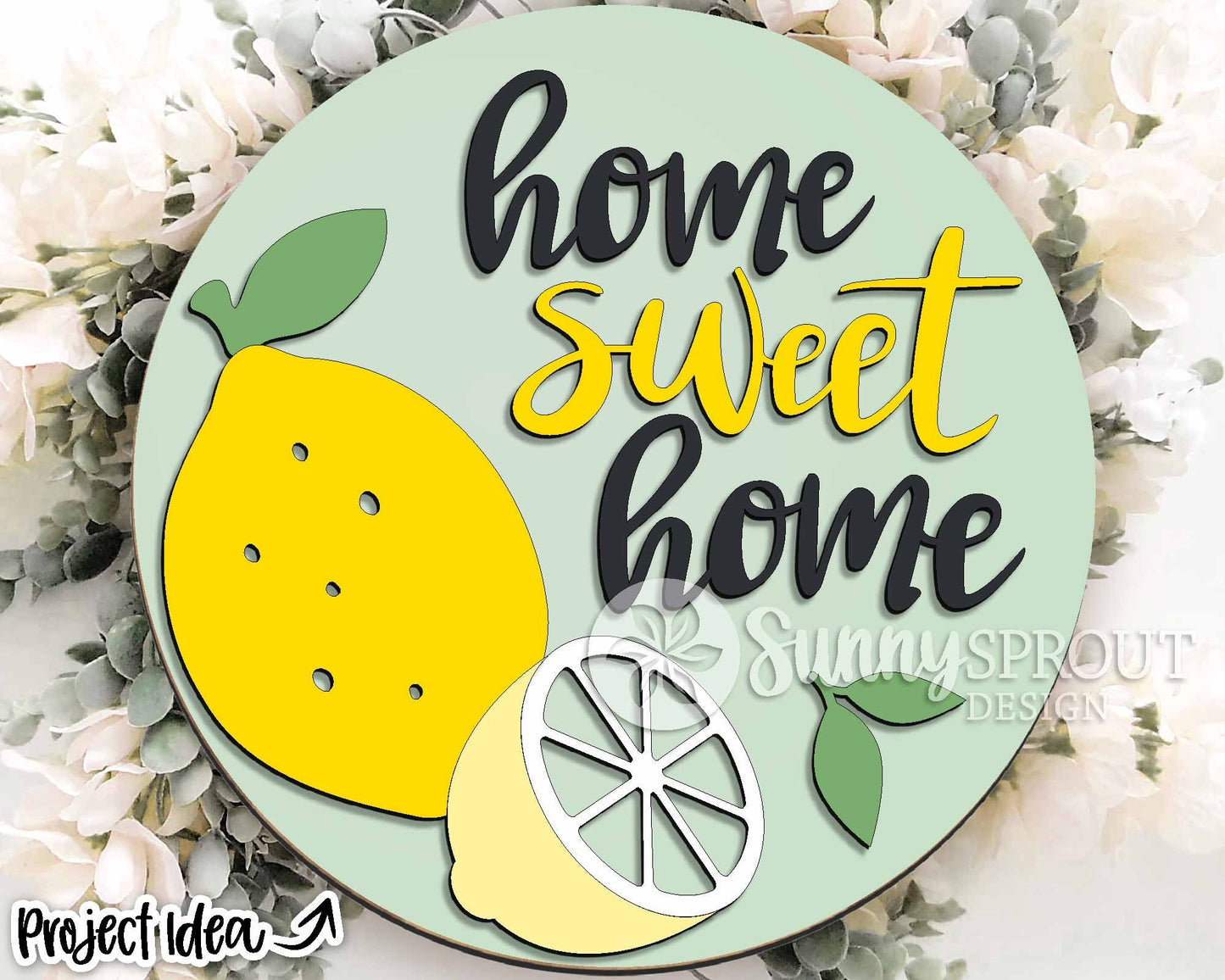 Home Sweet Home Lemon Sign, Digital Download, SVG Laser Cut File, Cricut, Summer Round Door Hanger Design