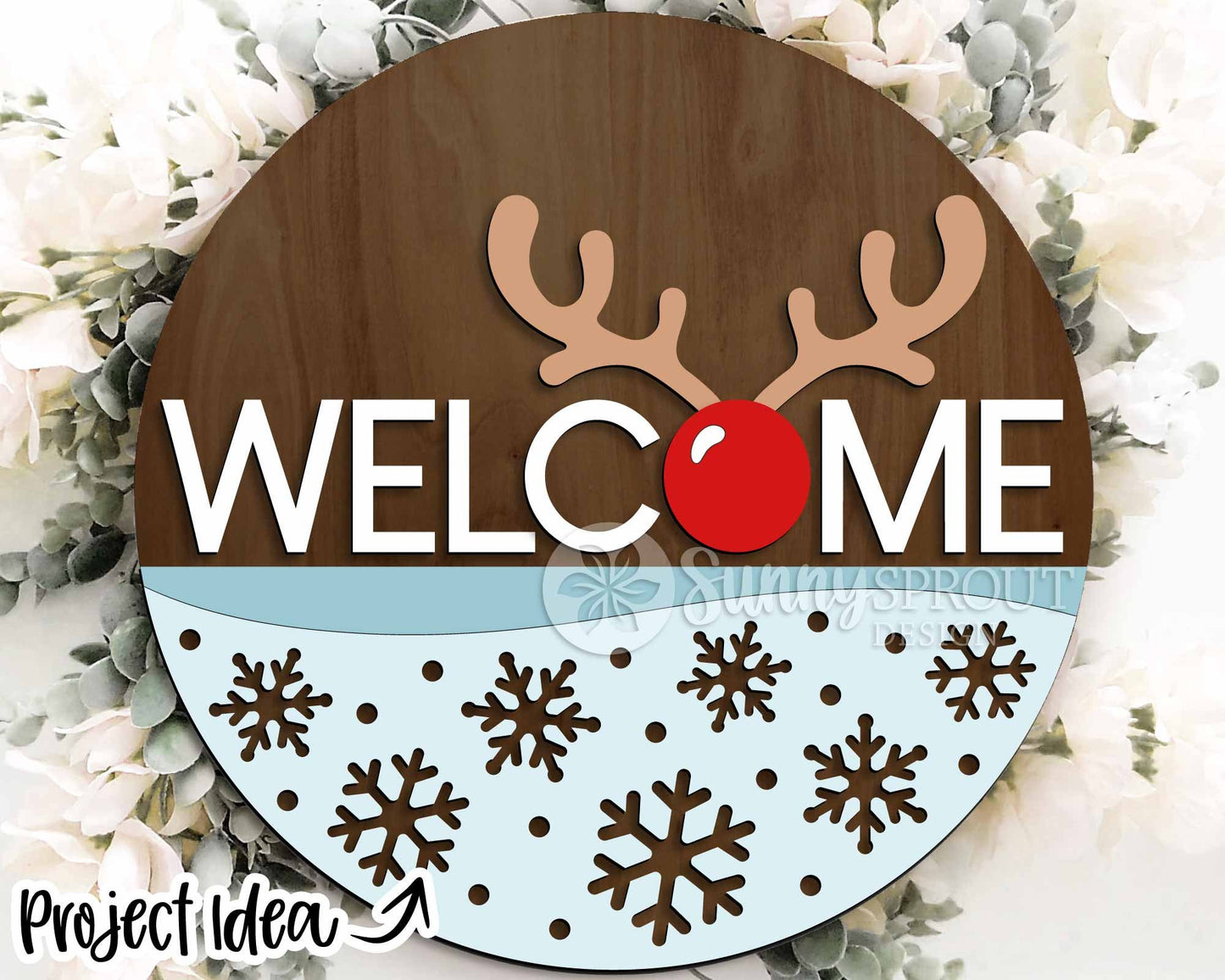 Christmas Laser Sign Bundle 4, Round door hanger, Glowforge laser cut file, Holiday welcome sign svg, Winter decor svg