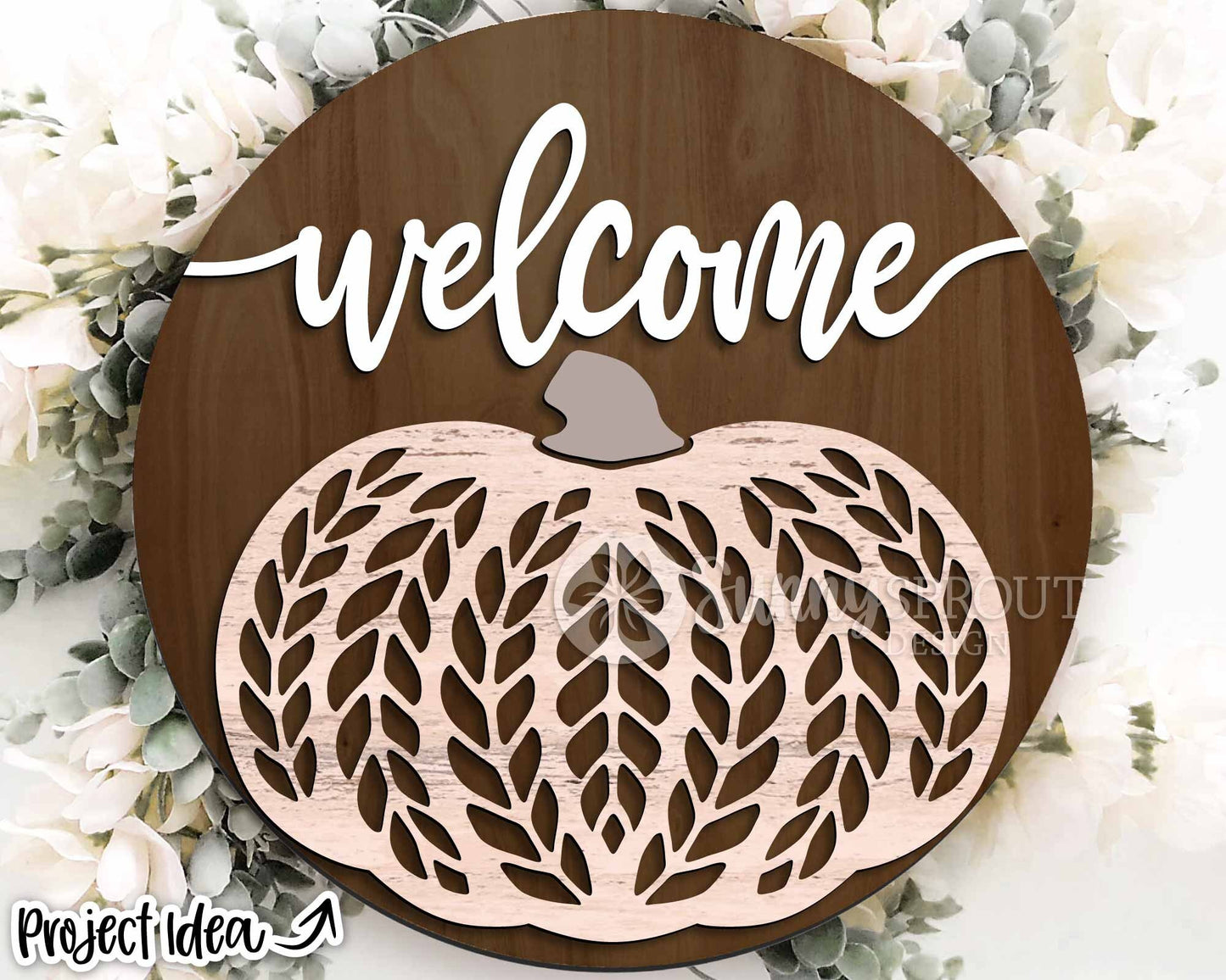 Welcome Sweater Pattern Pumpkin Sign, Digital Download, SVG Laser Cut File, Cricut, Round Fall Door Hanger Design