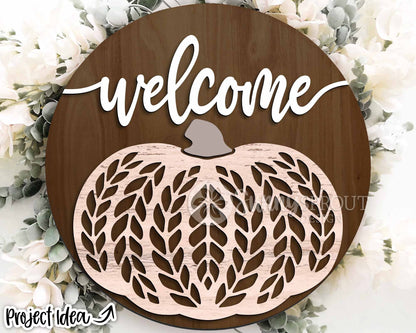 Welcome Sweater Pattern Pumpkin Sign, Digital Download, SVG Laser Cut File, Cricut, Round Fall Door Hanger Design