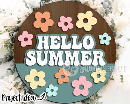 Summer Laser Sign Bundle 2, Round door hanger svg, Glowforge laser file, Cricut cut file, Hello sunshine welcome sign