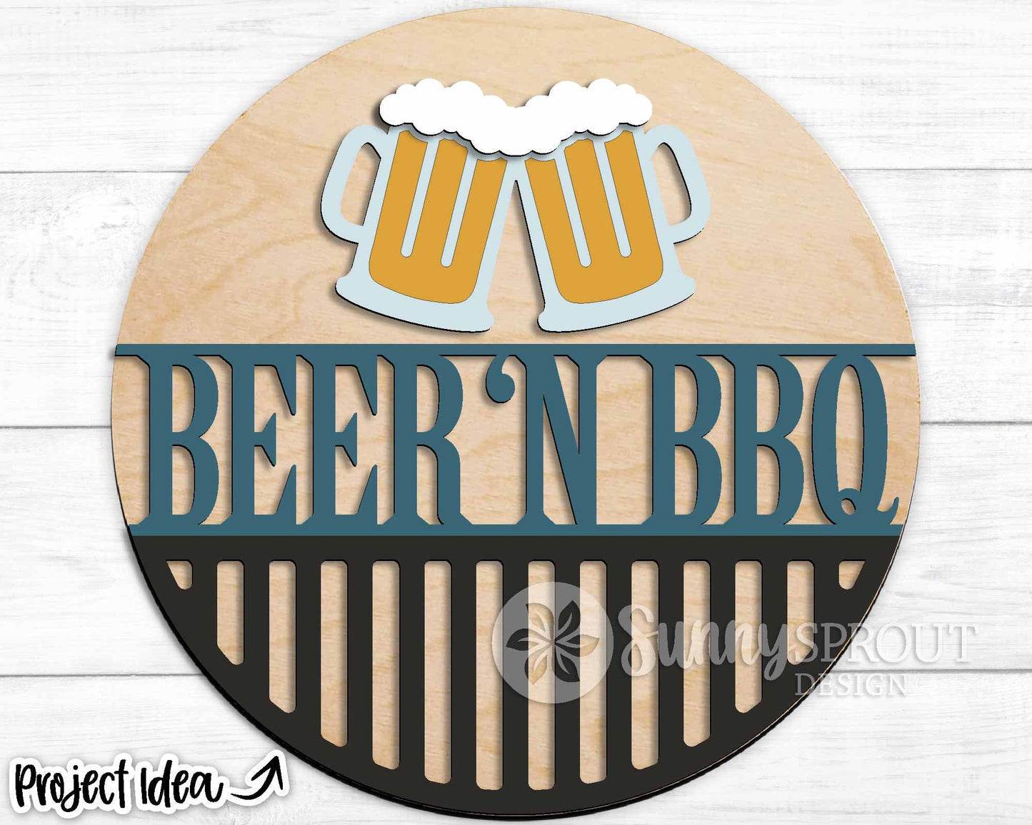 Beer 'N BBQ Grill Sign, Digital Download, SVG Laser Cut File, Cricut, Summer Father's Day Round Door Hanger Design