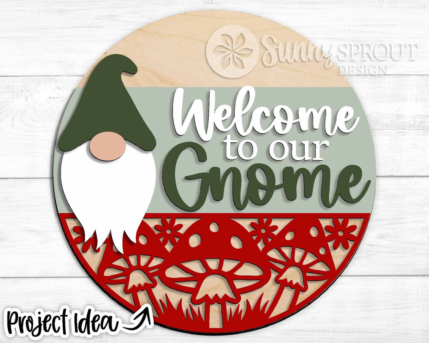 Welcome to Our Gnome Mushrooms Sign, Digital Download, SVG Laser Cut File, Cricut, Spring Summer Round Door Hanger Design