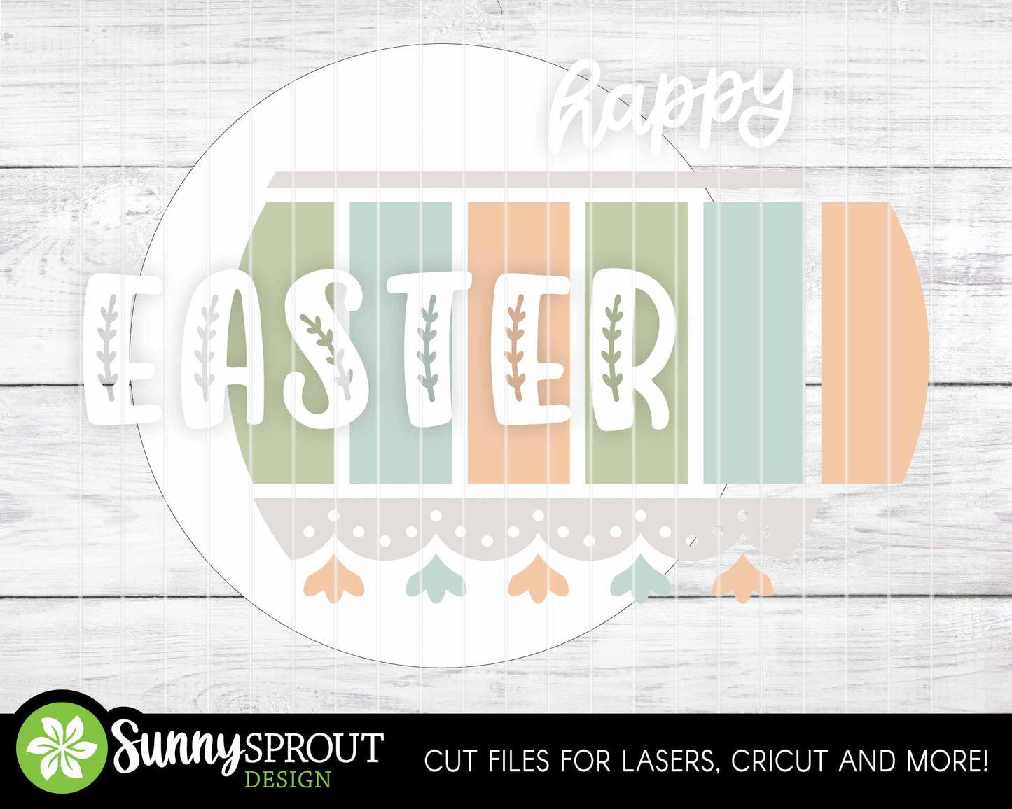 Happy Easter Plank Sign, Digital download, SVG Laser cut file, Cricut, Round door hanger design