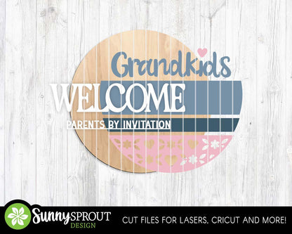 Grandkids Welcome Parents by Invite Sign, Digital Download, SVG Laser Cut File, Cricut, Grandparent Round Door Hanger Design