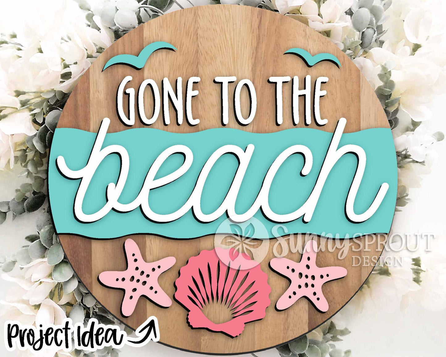 Beach Theme Sign Bundle, Round door hanger svg, Glowforge laser file, Cricut, Front door welcome sign, Ocean decor svg