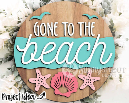 Beach Theme Sign Bundle, Round door hanger svg, Glowforge laser file, Cricut, Front door welcome sign, Ocean decor svg
