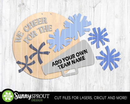 We Cheer For The Team Name Sign, Digital Download, SVG Laser Cut File, Cricut, Round Door Hanger Design, Personalized Sports Decor