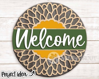 Welcome Round Sunflower Sign, Digital Download, SVG Laser Cut File, Cricut, Summer Fall Round Door Hanger Design