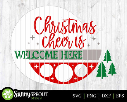 Christmas Cheer Welcome Here Sign, Digital Download, SVG Laser Cut File, Cricut, Round Door Hanger Design