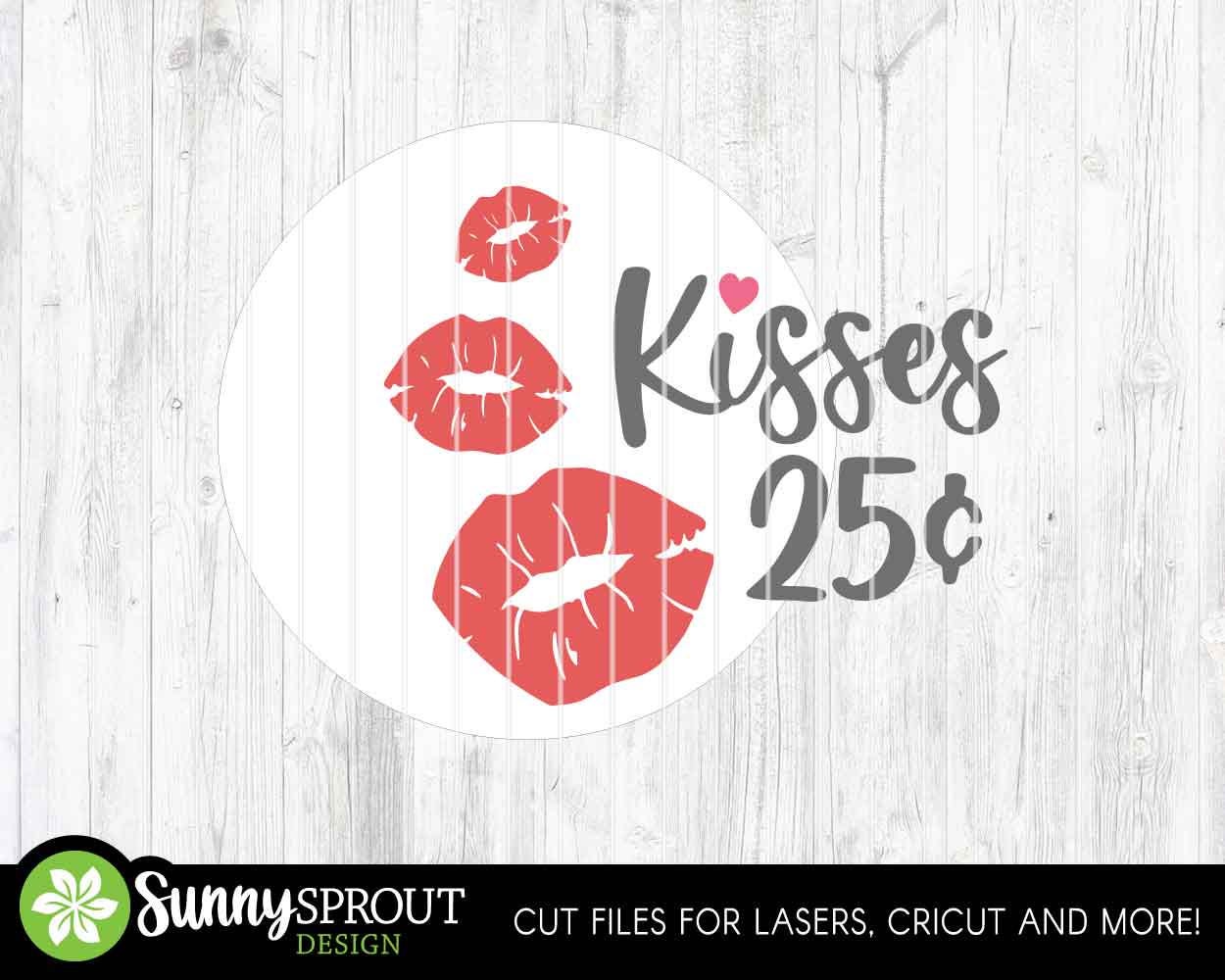 Kisses 25 Cents Sign, Digital Download, SVG Laser Cut File, Cricut, Round Door Hanger Wall Art Design, Valentine's Day Decor