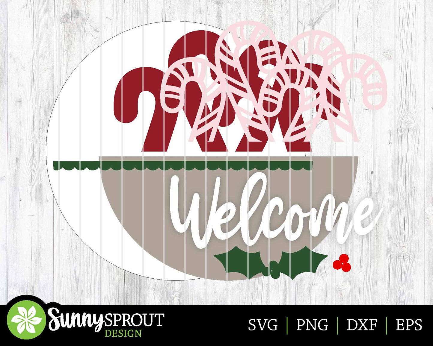 Welcome Candy Cane Sign, Digital Download, SVG Laser Cut File, Cricut, Round Door Hanger Design, Christmas Decor