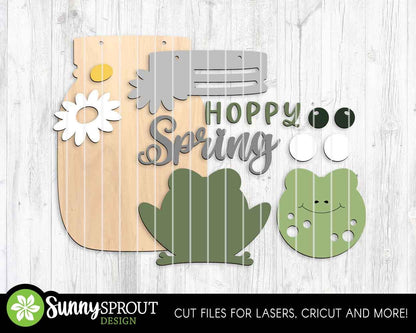 Hoppy Spring Frog Daisy Mason Jar Sign, Digital download, SVG Laser cut file, Cricut, Door hanger design