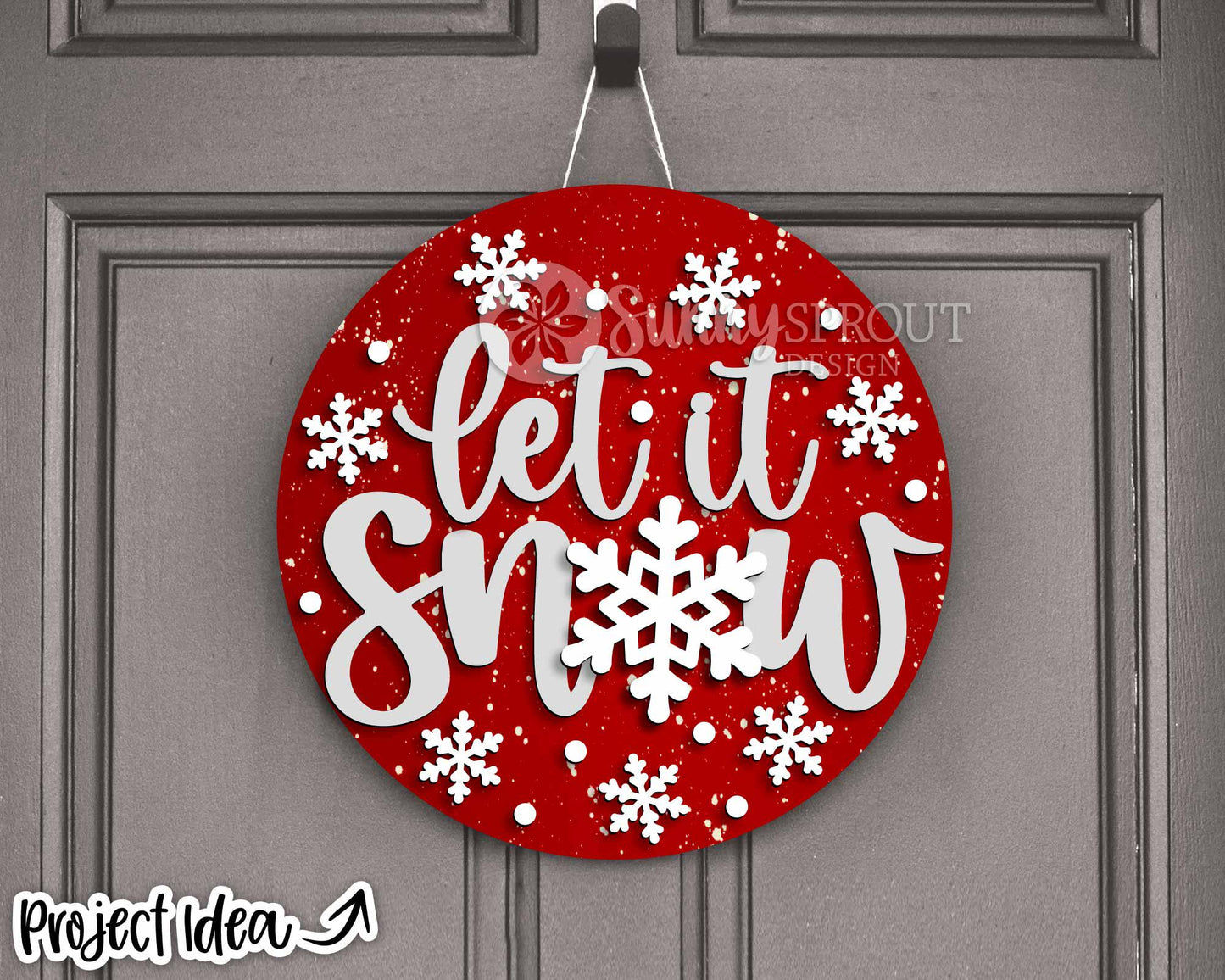 Let It Snow Snowflake Sign, Round door hanger svg, Christmas holiday sign, Glowforge laser cut file, Cricut, Winter decor