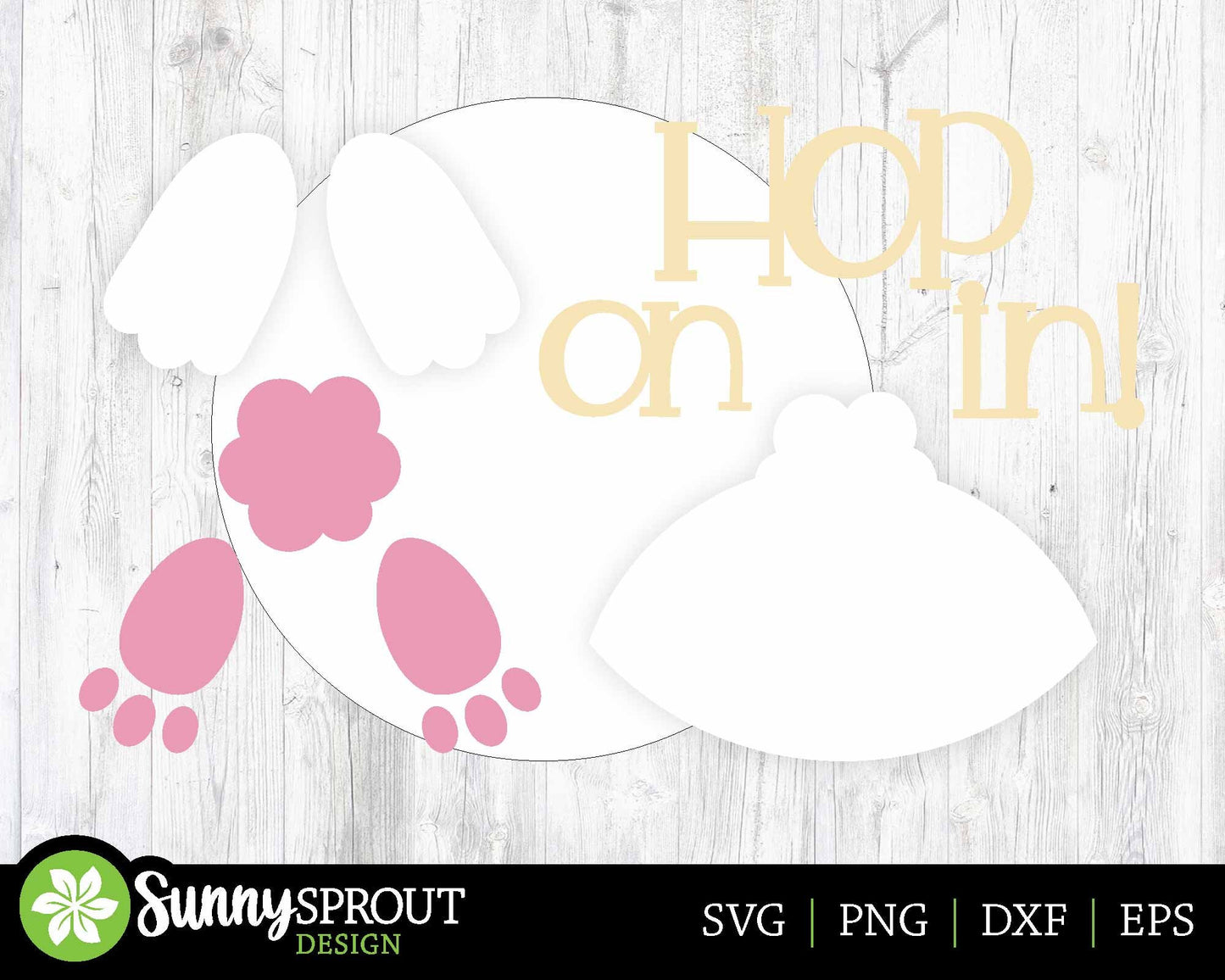 Hop On In Bunny Tail Sign, Digital download, SVG Laser cut file, Cricut, Round door hanger design, Easter decor