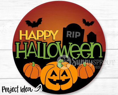 Halloween Laser Sign Bundle, Round door hanger, Glowforge laser file, Cricut cut file, Silhouette, Fall welcome sign svg