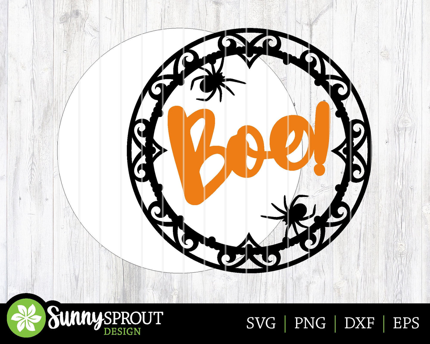 Boo Spider Frame Sign, Digital Download, SVG Laser Cut File, Cricut, Round Halloween Door Hanger Design