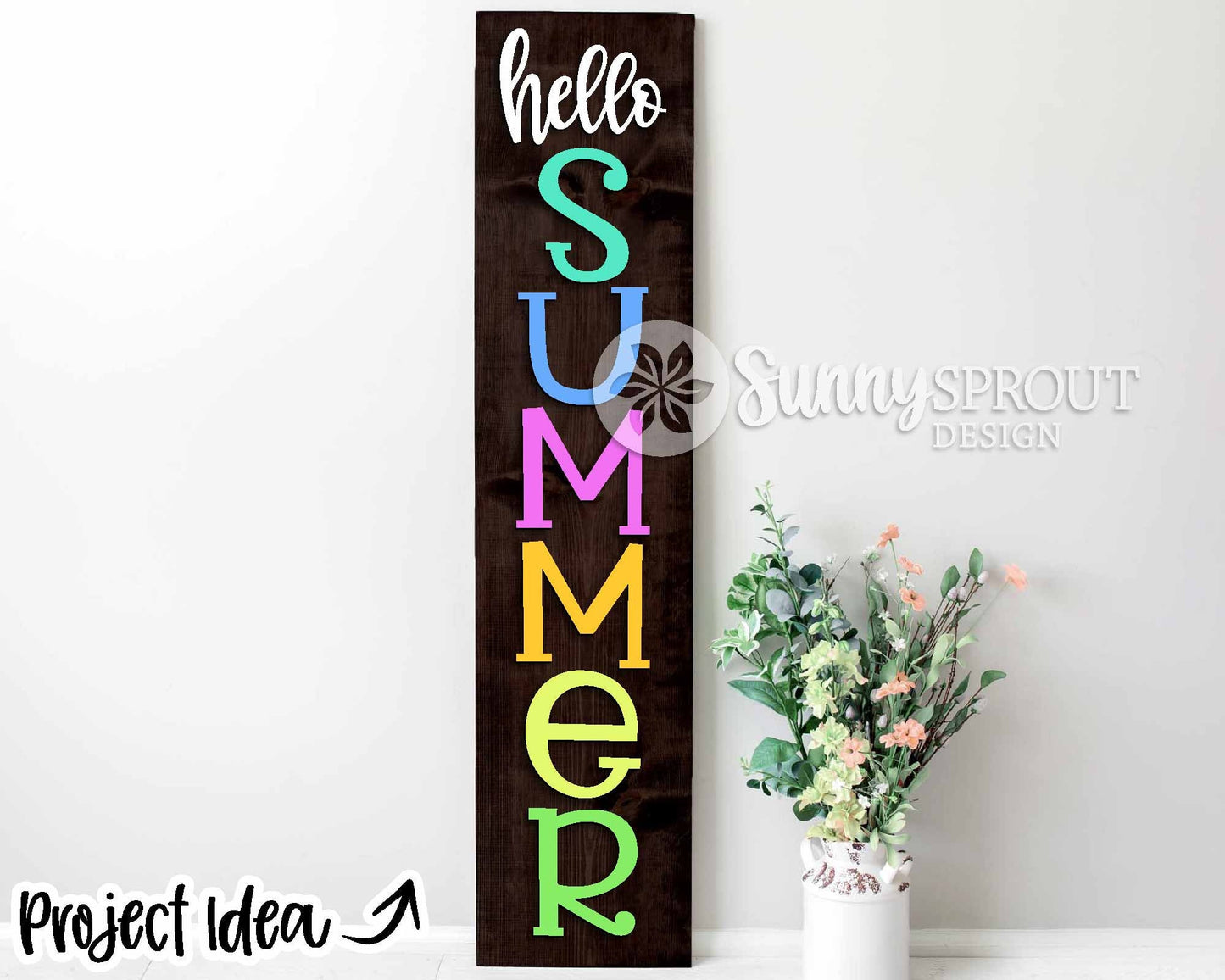 Hello Summer Porch Sign, Digital Download, SVG Laser Cut File, Cricut, Vertical Porch Leaner Design