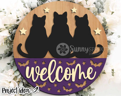Halloween Laser Sign Bundle 4, Round door hanger, Glowforge laser file, Cricut cut file, Fall welcome sign, Spooky svg