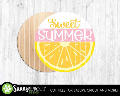 Sweet Summer Lemon Sign, Digital Download, SVG Laser Cut File, Cricut, Round Door Hanger Design