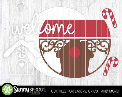Welcome Gingerbread House Sign, Digital Download, SVG Laser Cut File, Cricut, Round Door Hanger Design, Christmas Decor