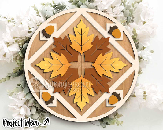 Fall Leaves Barn Quilt Sign, Digital Download, SVG Laser Cut File, Cricut, Round Door Hanger Design, Farmhouse Decor