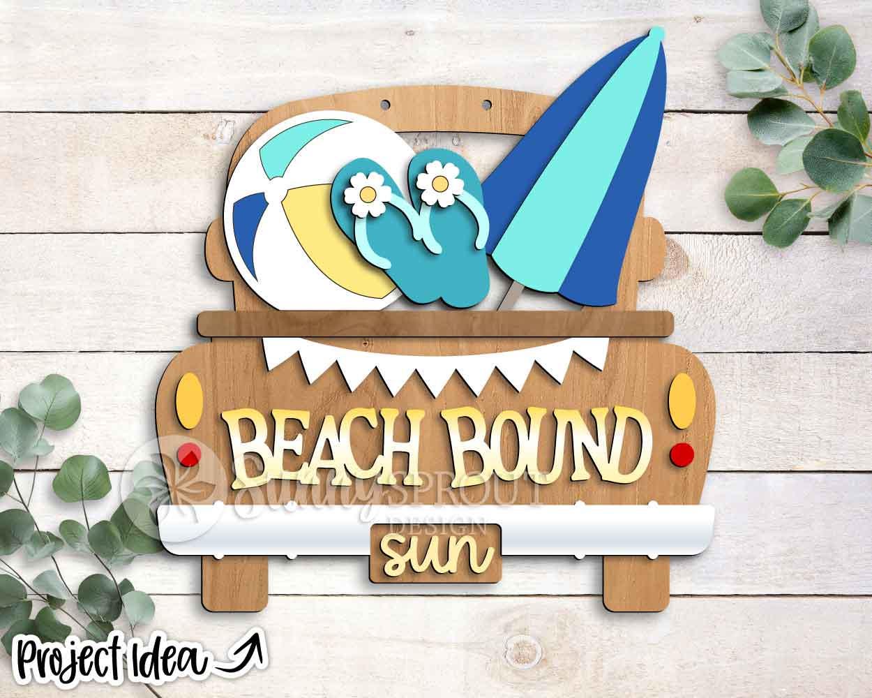Beach Bound Old Truck Sign, Digital download, SVG laser cut file, Cricut, Farmhouse door hanger design, Summer beach house decor