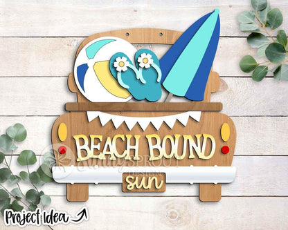 Beach Bound Old Truck Sign, Digital download, SVG laser cut file, Cricut, Farmhouse door hanger design, Summer beach house decor