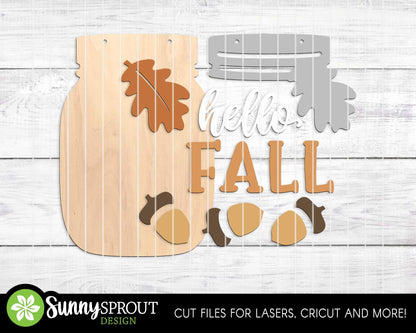 Fall Mason Jar Sign Bundle, Door hanger svg, Glowforge laser cut file, Cricut, Autumn welcome sign svg, Pumpkin apple svg