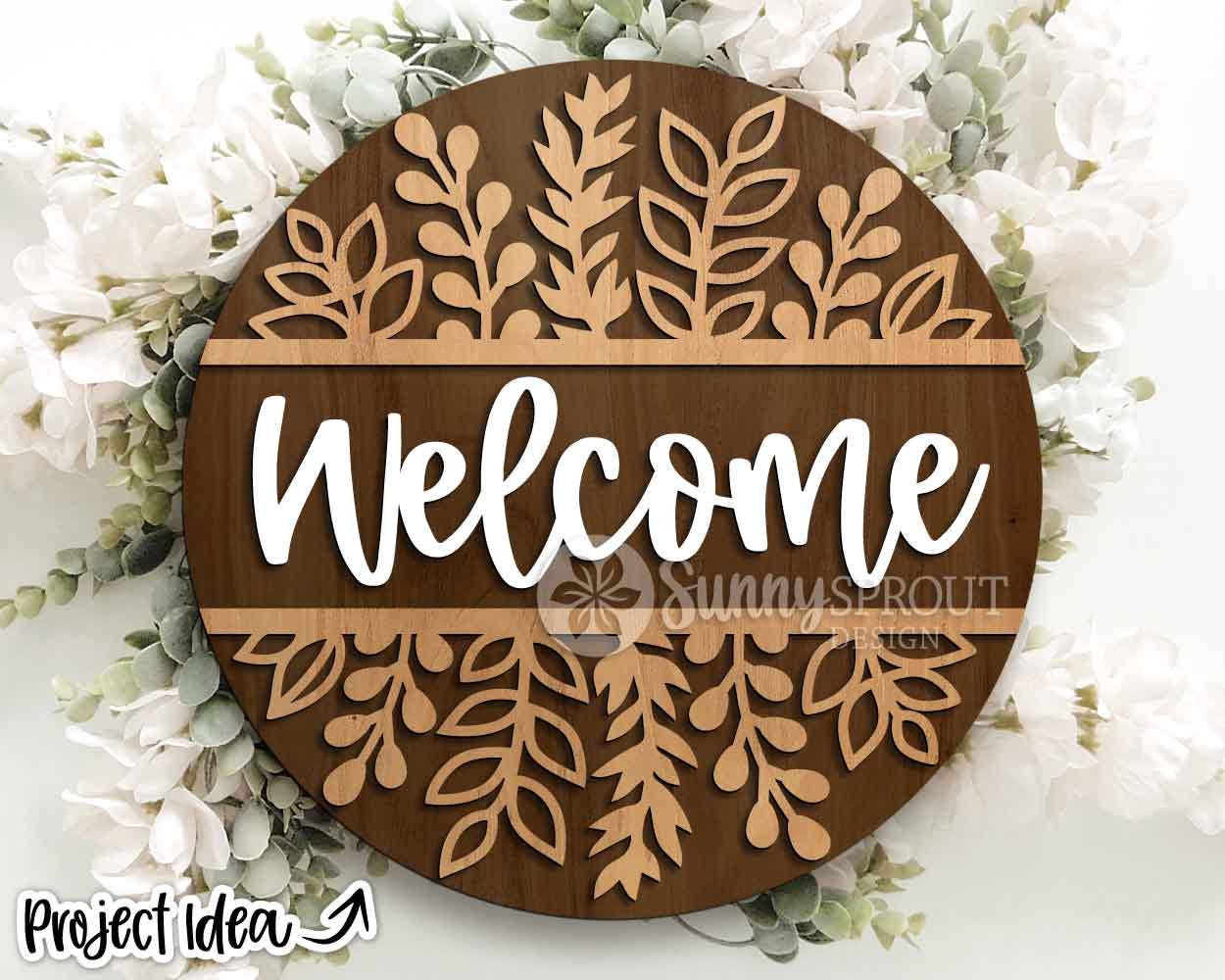 Wildflower Floral Welcome Sign, Digital Download, SVG Laser Cut File, Cricut, Summer Round Door Hanger Design