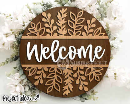 Wildflower Floral Welcome Sign, Digital Download, SVG Laser Cut File, Cricut, Summer Round Door Hanger Design