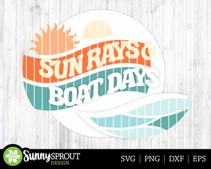 Sun Rays & Boat Days Sign, Digital Download, SVG Laser Cut File, Cricut, Beach SVG, Summer Round Door Hanger Design