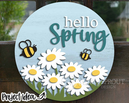 Spring Sign Bundle 2, Round door hanger svg, Glowforge laser file, Cricut, Spring flower welcome sign, Hello Spring