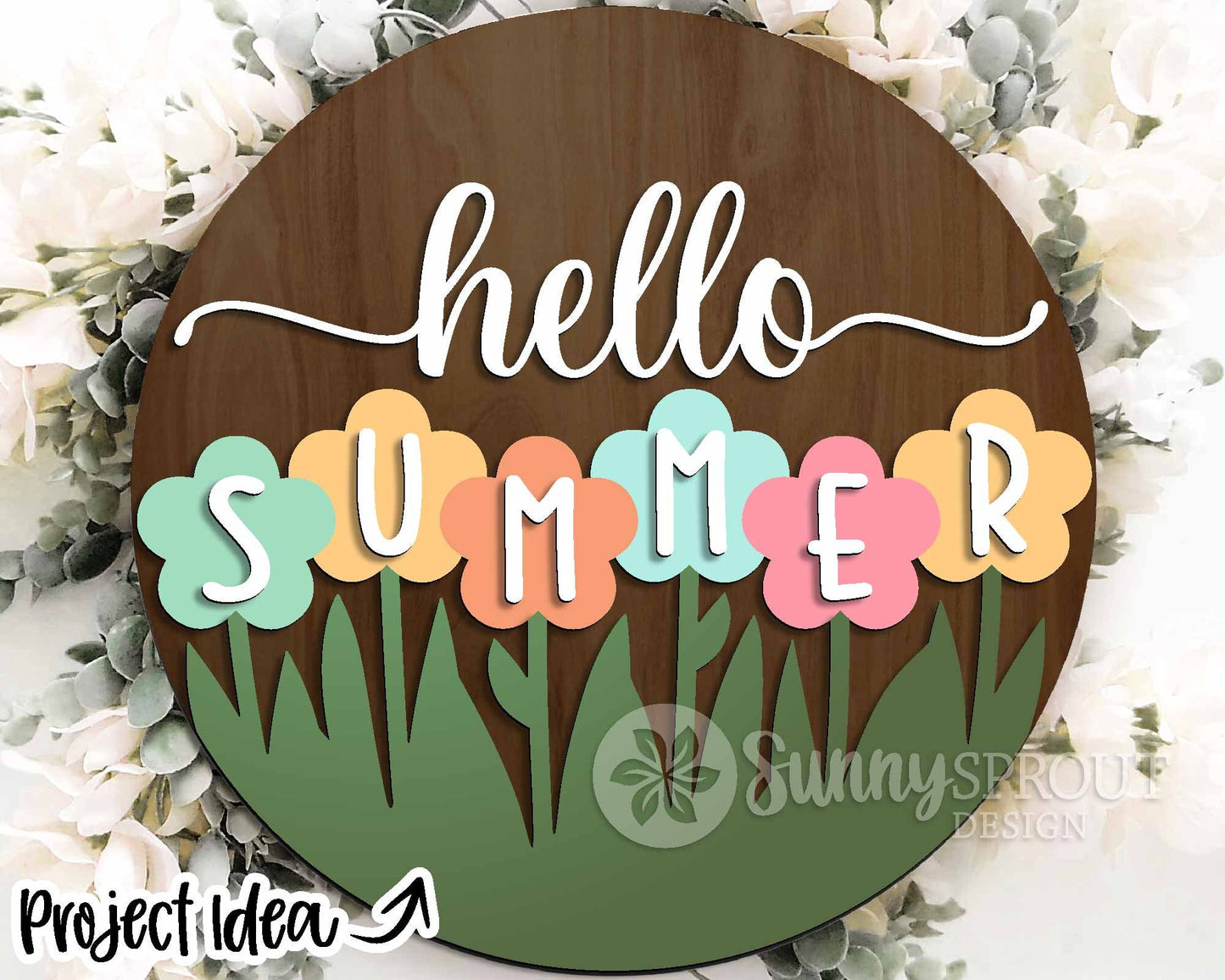 Summer Laser Sign Bundle 2, Round door hanger svg, Glowforge laser file, Cricut cut file, Hello sunshine welcome sign