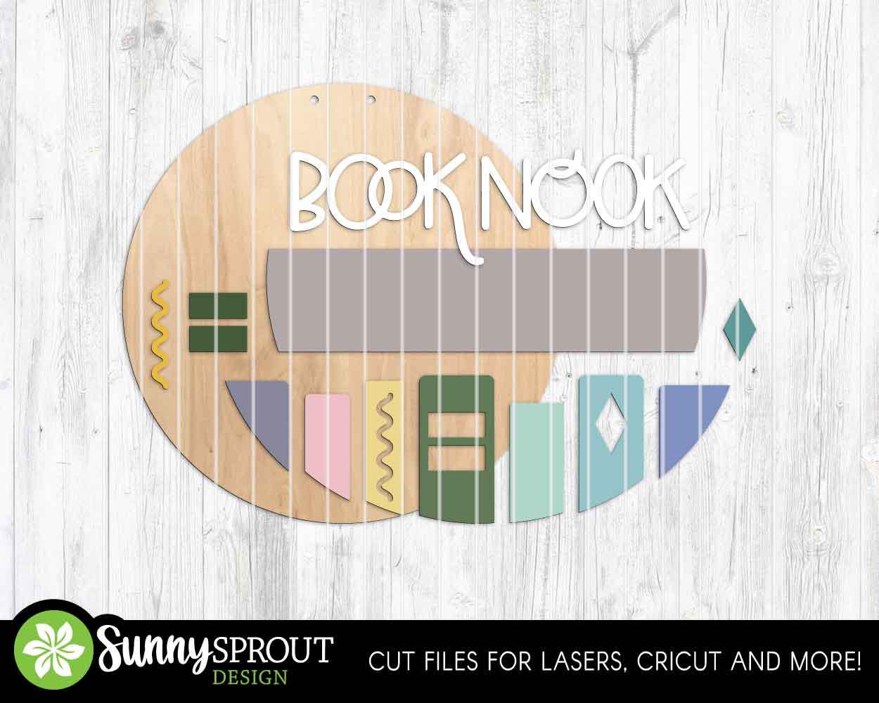 Book Nook Name Sign, Digital download, SVG Laser cut file, Cricut, Round door hanger design, Personalize school decor
