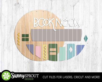 Book Nook Name Sign, Digital download, SVG Laser cut file, Cricut, Round door hanger design, Personalize school decor