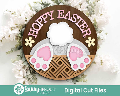 Easter Sign Bundle 7, Round door hanger svg, Glowforge laser file, Cricut cut file, Spring welcome sign svg, Easter bunny