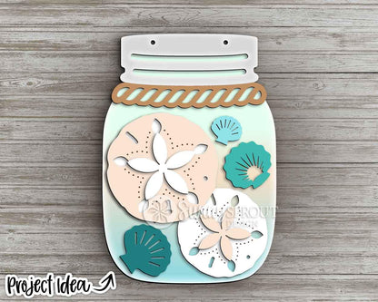Sand Dollar Seashells Mason Jar Sign, Digital download, SVG Laser cut file, Cricut, Door hanger wall art design, Beach coastal decor