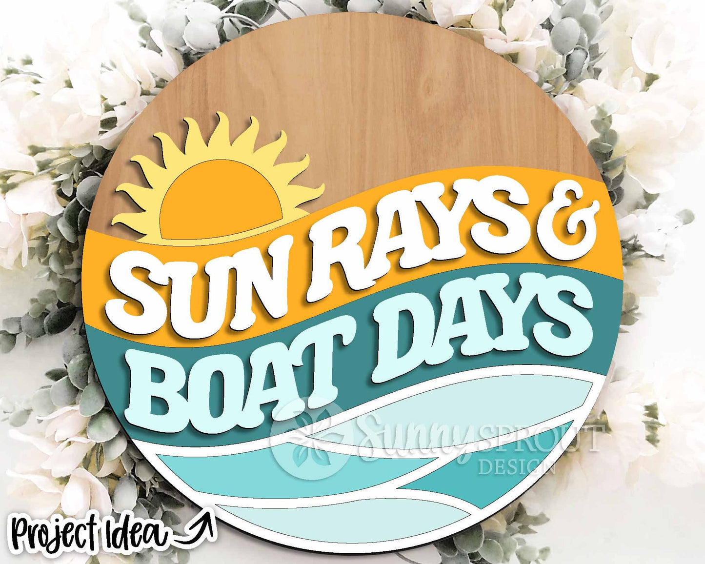 Sun Rays & Boat Days Sign, Digital Download, SVG Laser Cut File, Cricut, Beach SVG, Summer Round Door Hanger Design