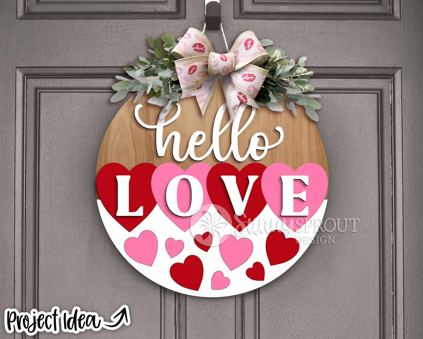 Hello Love Hearts Welcome Sign, Digital Download, SVG Laser Cut File, Cricut, Round Door Hanger Design, Valentine's Day Decor