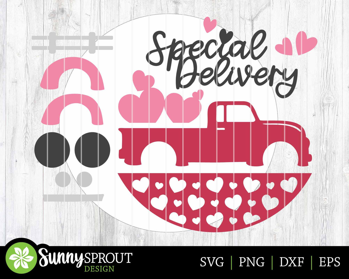 Special Delivery Heart Truck Sign, Digital Download, SVG Laser Cut File, Cricut, Round Door Hanger Design, Farmhouse Valentine's Day Decor