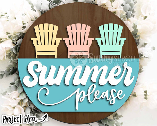 Summer Please Adirondack Chair Sign, Digital Download, SVG Laser Cut File, Cricut, Beach Patio Round Door Hanger Design