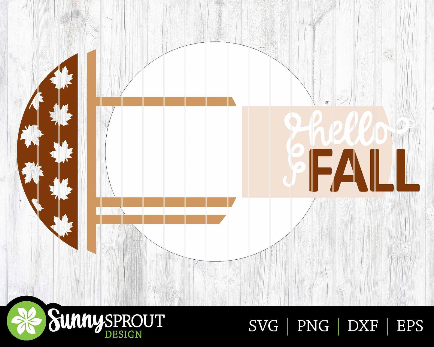 Hello Fall Leaves Sign, Digital Download, SVG Laser Cut File, Cricut, Modern Round Fall Door Hanger Design